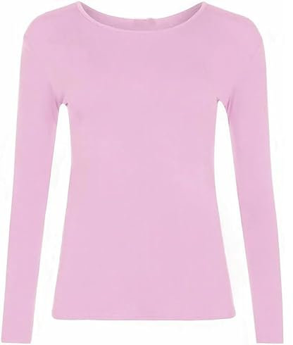 AAILA FASHION Ladies Women Plain Tshirt Womans Long Sleeve Scoop Neck T Shirt TOP Plus Size UK 8-22 (UK, Alpha, S, M, Regular, Regular, Pink)