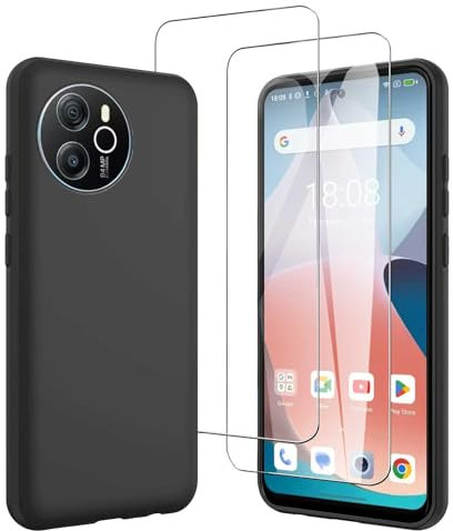 JDXHFF Hülle Kompatibel mit Blackview Shark 8 / Oscal Tiger 12 (6.78) und 2 Stück Schutzglas Gehärteter Film Displayschutzfolie - Schwarz Weich Silikon Schutzhülle Flexibel TPU Tasche Case Black