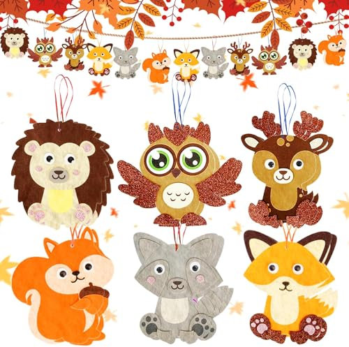 Huahuanghui 12 Stück Tier Herbst Basteln mit Kindern Moosgummi Bastelset Herbst Kreativsets DIY Filz Basteln Set Kinder Geschenk Für Junge Mädchen Herbst Dekoration Für Herbstzeit