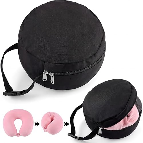 Yeyeplum 1 Pcs Travel Neck Pillow Bag Compact Travel Neck Carrying Case Bag for Airplane Train Journey Quick Release Clasp Attaches to Luggage Purse Backpack, Pillow Not Included (Black)