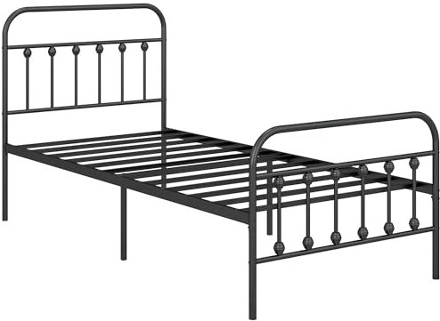HOMCOM 3ft Single Bed Frame with Underbed Storage, Metal Platform Bed frame with Tall Headboard, Footboard and Steel Slat Support, No Box Spring Needed, Easy Assembly, Black