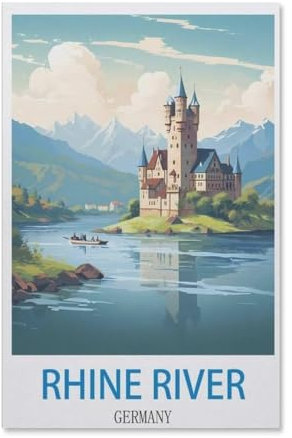 Diamond Painting,Vintage-Reiseplakat am Rhein in Deutschland,DIY 5d Diamant Painting Bilder, Diamant malerei Kits Malen nach Zahlen Wohnzimmer Bilder für die Inneneinrichtung(30x40cm)-F22