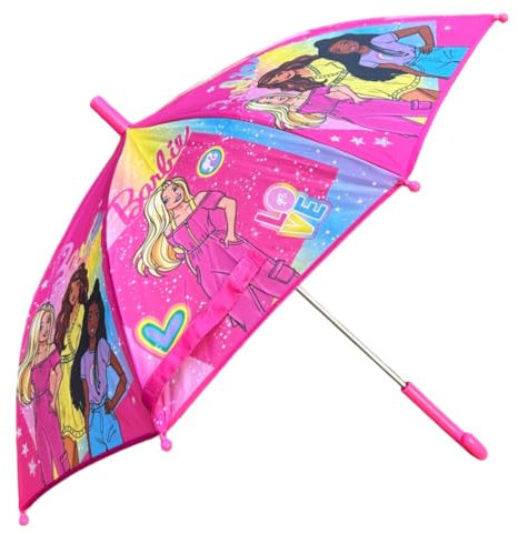 CARTOON Ombrello per bambine,per Barbie fan, ombrello con manico a U 8 raggi apertura manuale antivento