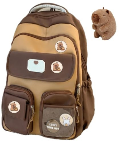 WANWEN Niedlicher Cartoon Rucksack für Kinder, Süßer Capybara Schulrucksack mit süßen Accessoires (Brown)