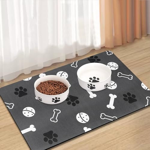 Lurowo Pet Feeding Mat Super Absorbent Dog Cat Food Mat with Rubber Non Slip Bottom Quick Dry Washable Dog Bowl Mat for Floors (Various Dog Element, 40 * 60cm)