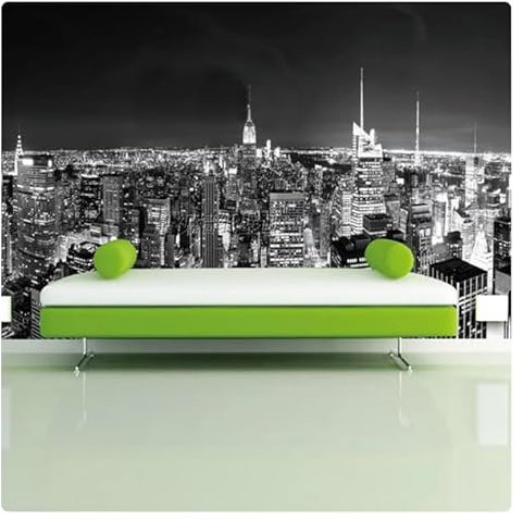 Fototapete Wandbild Nachtansicht New York City Schwarz-Weiß-Gebäude Tapete Moderne Wohnzimmer Wandtapete * 200 cm x 140 cm (78,7 x 55,1 Zoll)