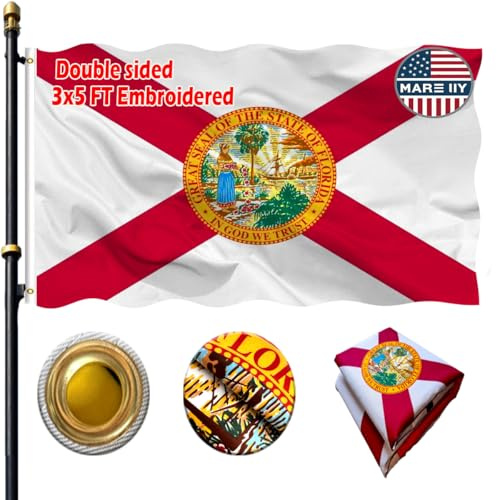 VOLTA Bestickte doppelseitige Florida-Flagge, 90 x 150 cm, für den Außenbereich, strapazierfähig, 3-lagig, strapazierfähiges Polyester, Florida-Flagge mit Leinen-Kopf/Messingösen für Innen- und