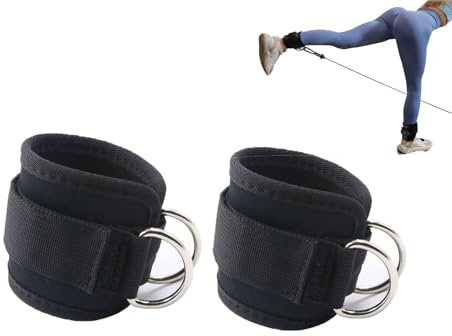 Weenwill Fußschlaufe Kabelzug,2 PCS Krafttraining Fußmanschetten mit 2 D-Ringen - Ankle Straps für Fitness Training Knöchelriemen Widerstandsbänder für Gesäß- und Beintraining