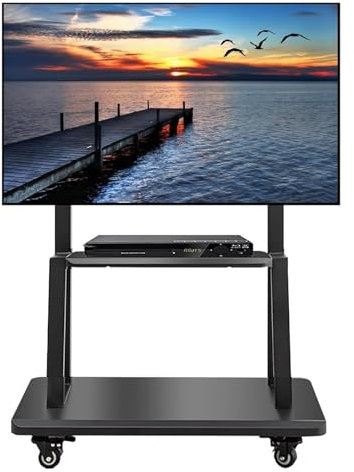 SaryEdge Mobile TV Cart, Portable tv Stand on Wheels, Heavy Duty Floor TV Stand with Mount and Laptop Shelf, 50-75 Inch Rolling TV Cart on Wheels for Entertainment Center(