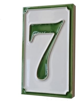 Italian hand-painted ceramic green house number tiles 11 x 7 cm (Number 7 tile)