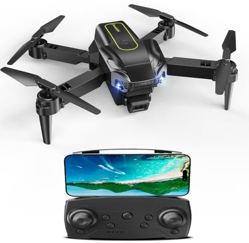 Drohne mit Kamera 4k,Drohne mit Kamera Erwachsene Kinder,Dual-Kamera Drones für Anfänger,Flip mode, 2 Akku Lange Flugzeit,Headless ModusAbflug/Landung mit einer Taste, RC Quadcopter für Anfänger,Gelb