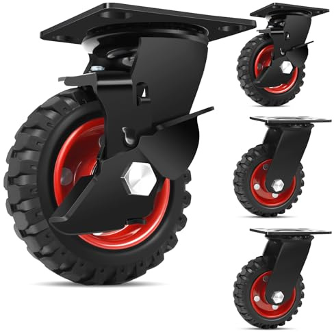 W B D WEIBIDA 125mm Vollgummi Schwerlastrollen, 360° Lenk- und Bockrollen mit Anti-Slip-Musterprofil, Transportrollen für Medizin und Industrie, Tragfähigkeit 500kg (2 Lenkrollen & 2 Bremsrollen)