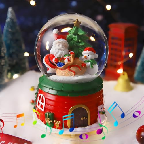 Schneekugel Laterne Musical, Weihnachtslaterne Led mit Schneegestöber, Glitter Schneeflocken Beleuchtet Santa Claus dekorative Laterne als Weihnachtsdeko Tischdeko, Erwachsene Kinder Geschenk (Mittel)