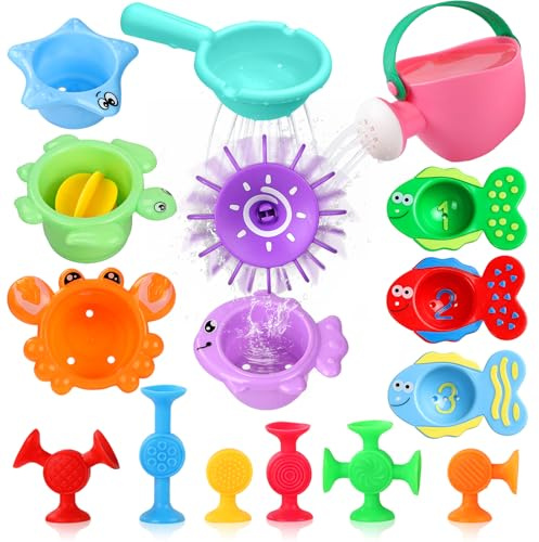 Baby Bath Toys Pool Toys for Toddlers Age 1-5 16PCS No Mould Kids Water Play Toy for Toddlers Mold Free Stacking Cups Watering Can Bath Suction Toy Bathtub Present for Kids 1 2 3