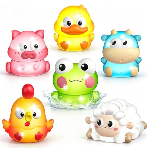 Light Up Bath Toys for 1 2 3 Year Old Girls Gifts, Baby Water Activated Bathtub Toys for Toddlers, No Hole Floating Sensory Pool Toys, Birthday Gifts for Boys Girls - 6 Pack