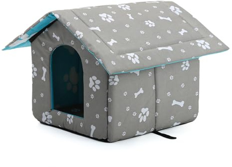 7VSTOHS Cat House Outdoor Winterproof Warm Cave Pet House Soft Indoor Winter Washable Mat For Small Dogs and Cats Bed Weatherproof Oxford Cloth Grey,M