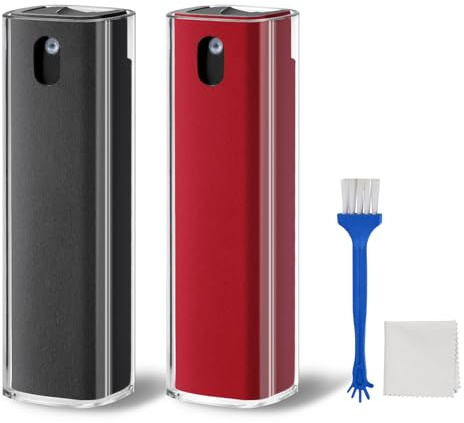 JiaTeums tragbarer Auto-Bildschirmreiniger, Handy-Sprühwischer (Grau Rot) | Reisegröße,2x10 ml Touchscreen-Spray, Nachfüllbar, Waschbar, Streifenfrei, Schnelltrocknend, mit Bürste und Mikrofasertuch