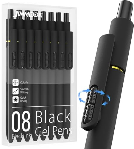 JIMMIDDA 8 Stück Gelstifte, 0,7mm Schwarze Tinte Stifte, Schnell Trocknende | Feine Spitze Glattes Schreiben, Hochwertig Astetic, Ausziehbar Tagebuch Gel Stifte Set für Büro Schule, Geschenk für Frauen