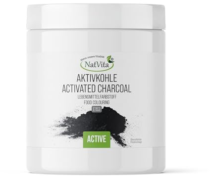 NatVita Aktivkohle Pulver 250 g - Natürlicher Adsorbent Aus Laubholz, Für Wasseraufbereitung und Dekolorisation, Technischer Rohstoff Für Labor und Anwendungen Im Haushalt, Ohne Zusätze
