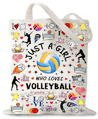 Yoljun Volleyball Zubehör Handtasche Damen, Canvas Sporttasche Stoffbeutel mit Langen Henkeln, Wiederverwendbare Einkaufstasche, Volleyball Geschenke für Frauen, Familie und Freunde