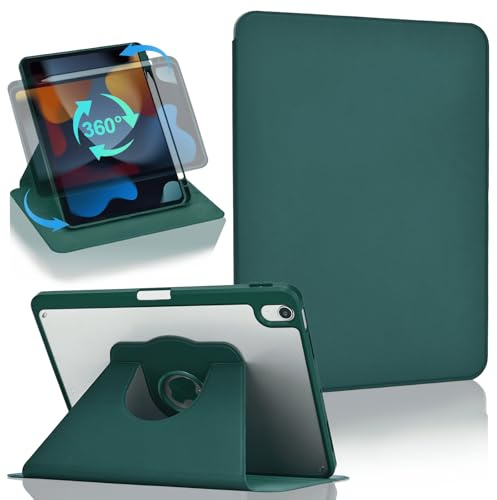 Koze Custodia Girevole 360° per iPad Air 11 pollici M4 2026/M3 2025/M2 2024 & iPad Air 10,9 5a/4a generazione con Portapenne, Cover Rotante Supporto Retro Acrilico Trasparente Antiurto, Verde Notte