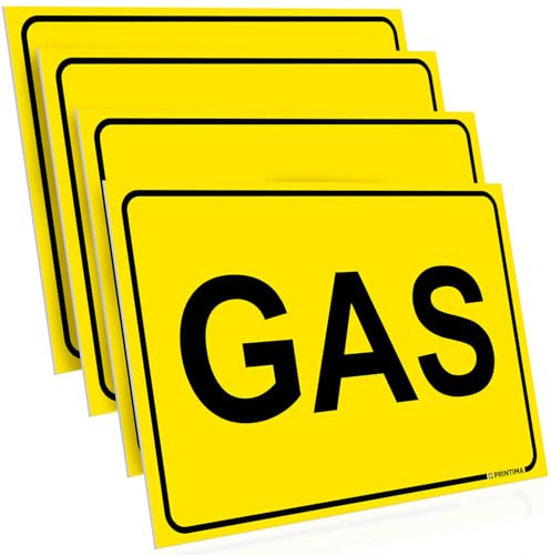 PRINTIMA 4er Set PVC Schild „GAS“ 32x21 cm – Gelbes Warnschild mit Montagedübeln – Sicherheitskennzeichnung für Gasleitungen, Technikräume und Anlagen innen & außen