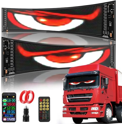 2 Stück Devil Eyes Light For LKW, Cars LED Auge Lichter, LED Augen für Auto, Anzeige Programmierbar LED mit APP-Steuerung und Fernbedienung, für Text, Auto,LKW, Graffiti, Smart App (374 * 92 MM)