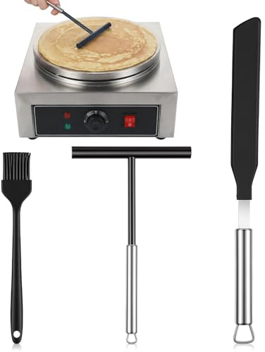 3 Pcs Crepe Spreader and Spatula Set, Stainless Steel Crepe Spreader Tool Includes Crepe Scraper T-Shaped Spatula and Brush Cake Turner Kitchen Utensils