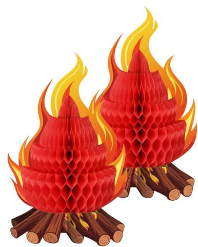 Fake Camping Feuer – Realistische 3D-Dekoration aus Karton für Partys | 2 Stück künstliche Feuerstelle – für Tisch Wohnzimmer Haus Party Hochzeit Empfang Abendessen Terrasse Terrasse