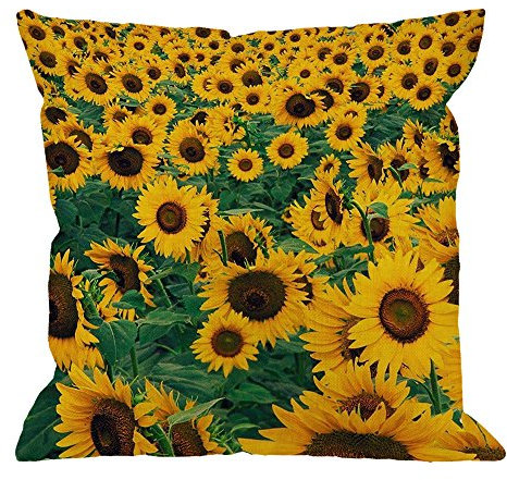 HGOD DESIGNS Sonnenblumen-Kissenbezug Dekor Schöne Sonnenblume Gelb Grün Baumwolle Leinen Quadratischer Kissenbezug Standard Home Dekorative Sofa Sessel Schlafzimmer Wohnzimmer 45,7 x cm