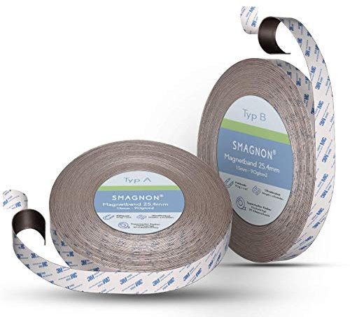Smagnon magnetband mit 3M Kleber Kleberücken - DAS SMAGNON ORIGINAL - verschiedene Breiten & Längen - Magnetstreifen - Magnetband (3 Meter - Typ A + B, 25,4mm breite)