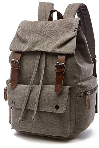 Rufun Leinwand Rucksack Jahrgang für Laptop Tagesrucksack Wandern Reisen Große Kapazität Tasche Unisex (Grau)