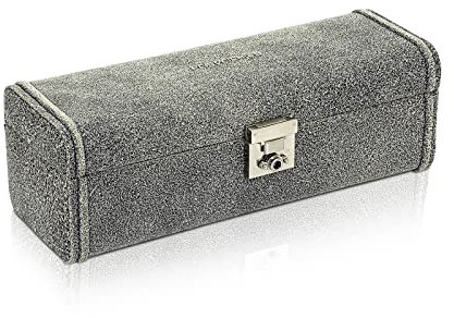 Friedrich|23, Uhrenkoffer, Für 4 Uhren, Echtleder, Vintage-Optik, 29 x 10 x 9,5 cm, Abschließbar, Cubano, Grau, 27021-8