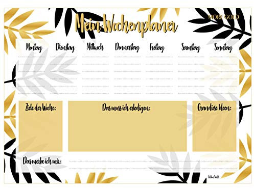 Edition Seidel Schreibtischunterlage Wochenplaner Papier zum Abreißen DIN A3 To Do Schreibunterlage 25 Blatt Papierunterlage Abrissblock Wochenplaner Schulsachen Schreibtisch Tischunterlage (Gold)
