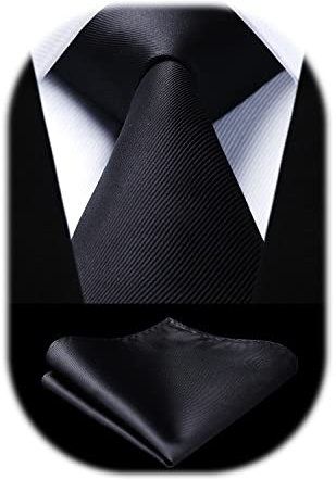 Enlision Schwarze Krawatte Herren Hochzeit Krawatten und Einstecktuch Set Einfarbig Seide Schlips Schwarz Elegant