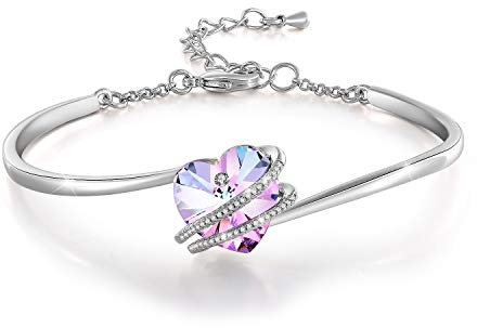 GEORGE · SMITH Charm Donna Bracciale in argento Bracciale Love Story con cristalli a forma di cuore viola - Il miglior regalo di compleanno per la festa della mamma per mamma e figlia