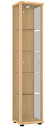 K-Möbel Glasvitrine Stehend (176x37x33cm) - Made in Germany - Vitrinenschrank Buche mit 4 höhenverstellbaren Glasböden & LED - Vitrine Glas stehend - Glasschrank - Display Cabinet