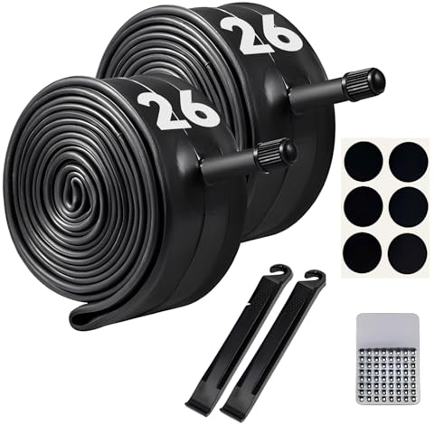 Vitog Tubo de bicicleta de 26 x 1.95 estándar (32 mm), válvula Schrader de 26 pulgadas, tubo de bicicleta con 2 palancas de neumáticos y 6 parches adhesivos, tubo de bicicleta de 26 x 1.75 a 2.125