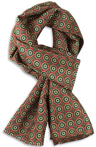 feiner Herrenschal mit extravagantem Muster, leichte Qualität, Vintage-Pattern, schmaler Schal - Made in Italy (Rot 01)
