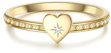GLANZSTÜCKE MÜNCHEN Damen Herz-Ring aus 925/- Sterling Silber gelbvergoldet mit Zirkonia weiß - Motiving Silberring vergoldet