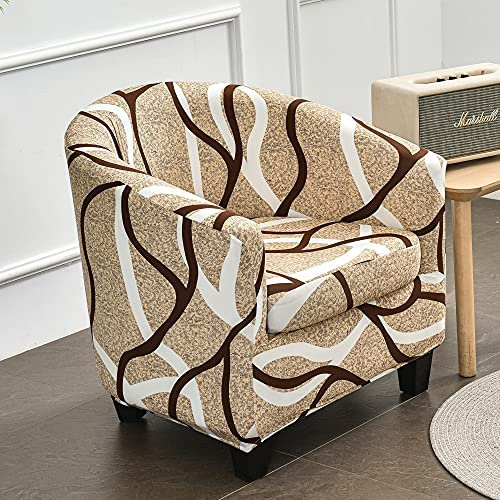 Highdi 2 Stück Sesselschoner Sesselüberwurf mit Elastisch Stretch Husse, Club Chair Schonbezug Sofabezug mit hoher Dehnung Sessel für Clubsessel Loungesessel Cocktailsessel (Braune Linien)