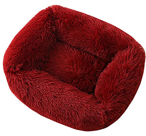 YAOTT Haustierbett Plüschmatte Quadrat Katzenbett Hundehütte,Warme Weiche Bequeme Hundekissen Hundesofa Hundekorb, Flauschig Plüsch Haustiernest Einfaches Katzenbett,Rot,M