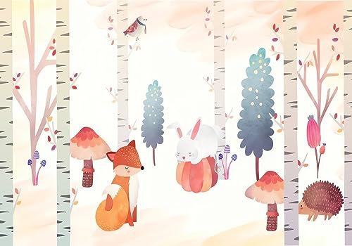 STROXTH WALLPAPER Papier Peint Panoramique Animaux Foret Nuage Enfant Sur Mesure Soie 3d Chambre Salon Peint Main Cartoon Lapin Renards Bouleau Nature Garçon Fille Poster Geant Mural