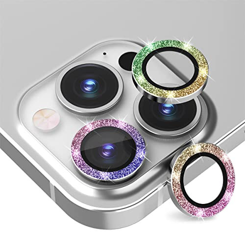 Suoman 3-Pack for iPhone 13 Pro 6.1 inch / 13 Pro Max 6.7 inch Camera Lens Protector, with iPhone 13 Pro Max/iPhone 13 Pro [Glitter diamonds] Camera Cover Circle Tempered Glass - Colorful