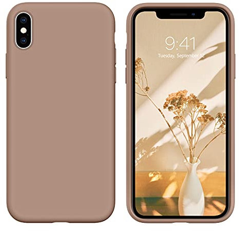 DOMAVER Case for iPhone XS Max Slim Liquid Silicone Lightweight Smooth Soft Gel Rubber Microfiber Lining Cushion Texture Cover Shockproof Protective Phone Cases for iPhone XS Max 6.5 Inch, Brown/Khaki