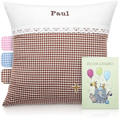 Babykissen mit Namen 40 x 40 cm Geschenk zur Geburt, Taufe od. Geburtstag Handmade