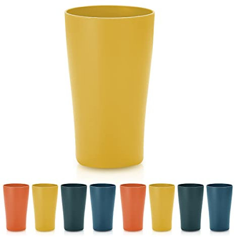 Kyraton Plastic Cups Reusable 8 Pieces, Unbreakable Water Drinking Cup, Tumblers for Indoor Outdoor Travel Poolside Bathroom Adult Light Weight Easy to Carry BPA Free (Gold Yellow)