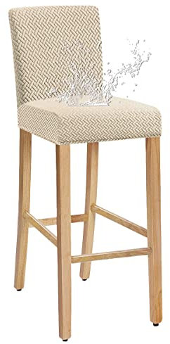JUNZHE Barhocker-Bezüge, dehnbarer, Abnehmbarer, waschbarer Stuhlbezug für Kurze drehbare Esszimmerstuhl-Rückenlehne Stuhl Barhocker Stuhlhussen (Sahne,6er-Set)