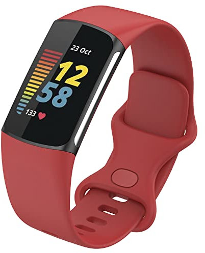 LiLuLa Bracelet pour Fitbit Charge 5 Bracelet femme, Bande en Silicone de Remplacement Reglables Sport Accessorie Compatible pour Montre Connectée avec Fitbit Charge 5 - Grande Rouge