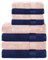 Komfortec 8er Handtuch Set aus 100% Baumwolle, 4 Badetücher 70x140 und 4 Handtücher 50x100 cm, Frottee, Weich, Towel Groß, Navyblau/Blütenrosa